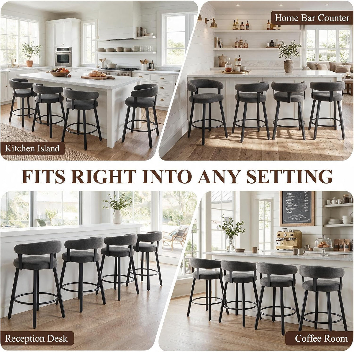 Shunzhi Modern Counter Height Bar Stools Set of 4 PU Leather Barstools with B...