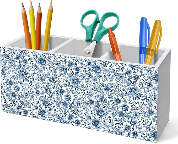 HUKINE Blue and White Chinoiserie Floral Pen Holder by Unknown