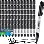 TOMPEN Dry Erase Markers Black, 160 Bulk Pack Chisel Tip, Low Odor Quick-Drying by TOMPEN