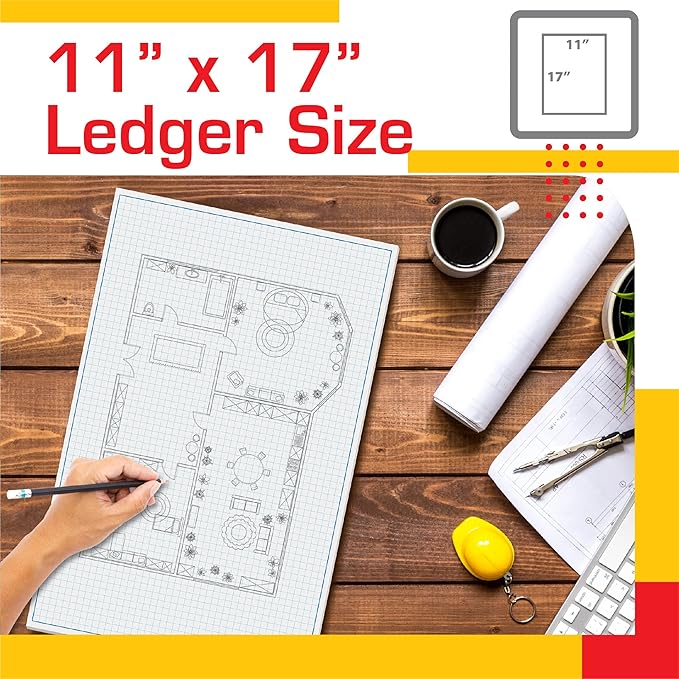 Graph Paper Pad, 50 Sheets, Double Sided, 4x4 Blue Quad Rule, Easy Tear Sheets - Image 2