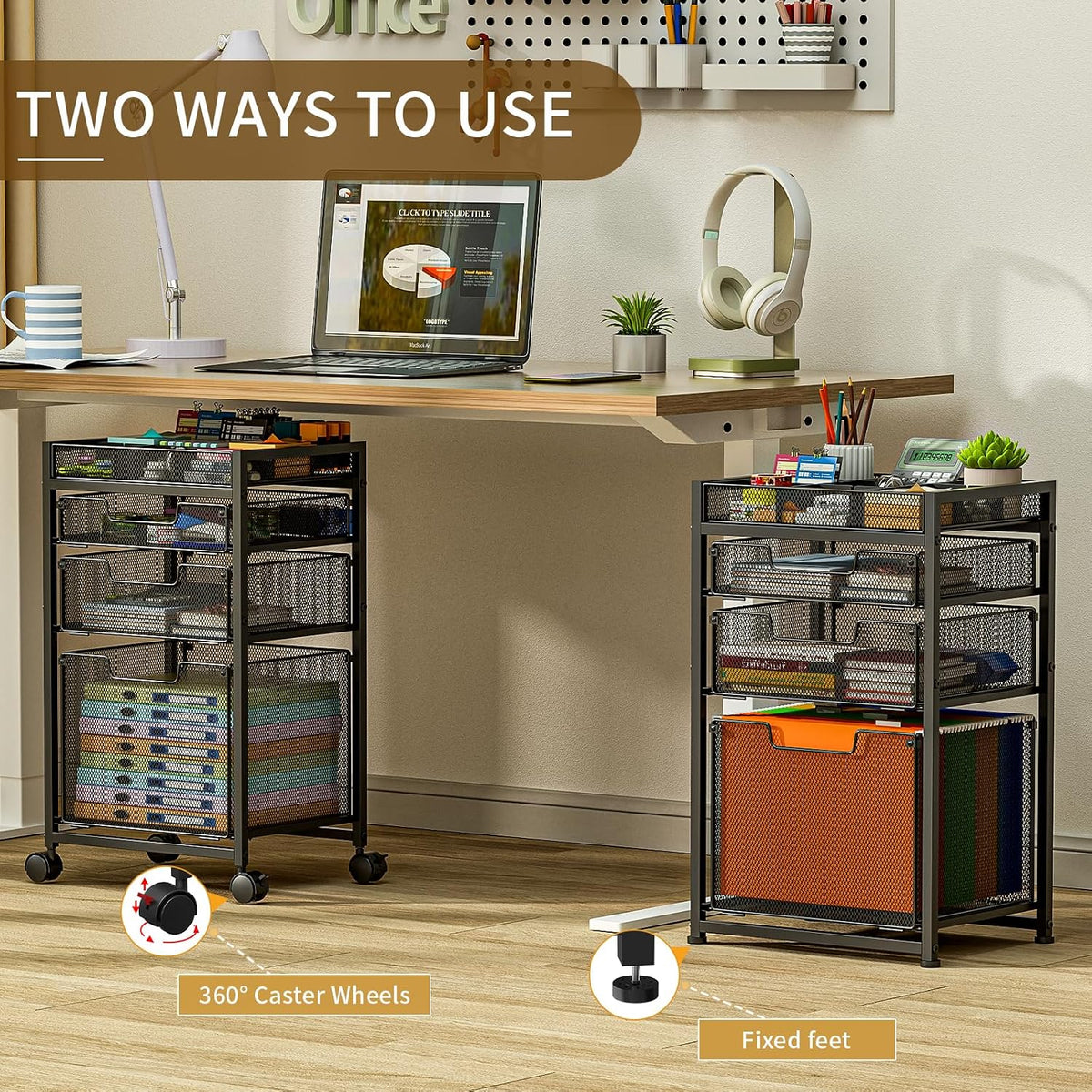 Rolling File Cart with 3 Storage Drawers, Under Desk Filing Cabinet with DIY ...
