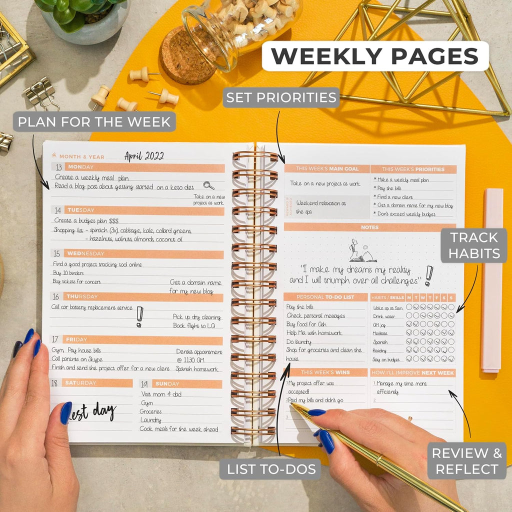 Clever Fox Planner 2.0 Spiral, Undated Weekly & Monthly, White | 5.8x8.3, colorful pages, time-management & productivity organizer, to-do list, habit tracker, start anytime w/ undated pages