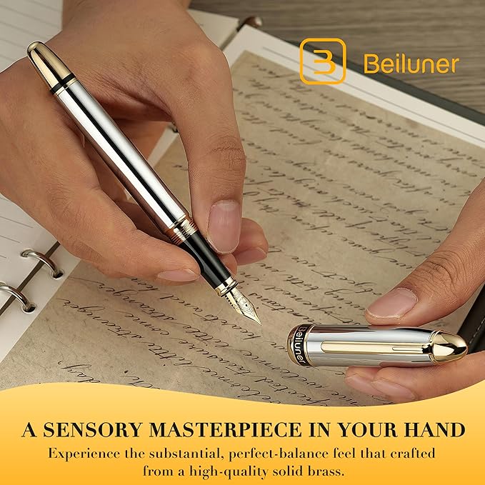 BEILUNER 315 Silver Chrome Fountain Pen, Stunning Luxury Pens - Image 6