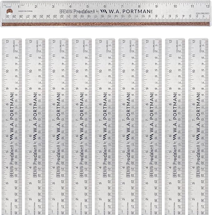 Breman Precision Metal Ruler 12 Inch Cork Back – 10 Pk Stainless Steel Straight by WAPortman