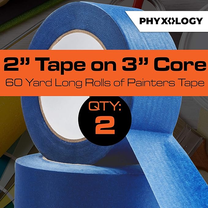 No-Residue 2 Inch, 60 Yard Blue Painters Tape 2 Pk. Easy-Tear, Pro-Grade - Image 3