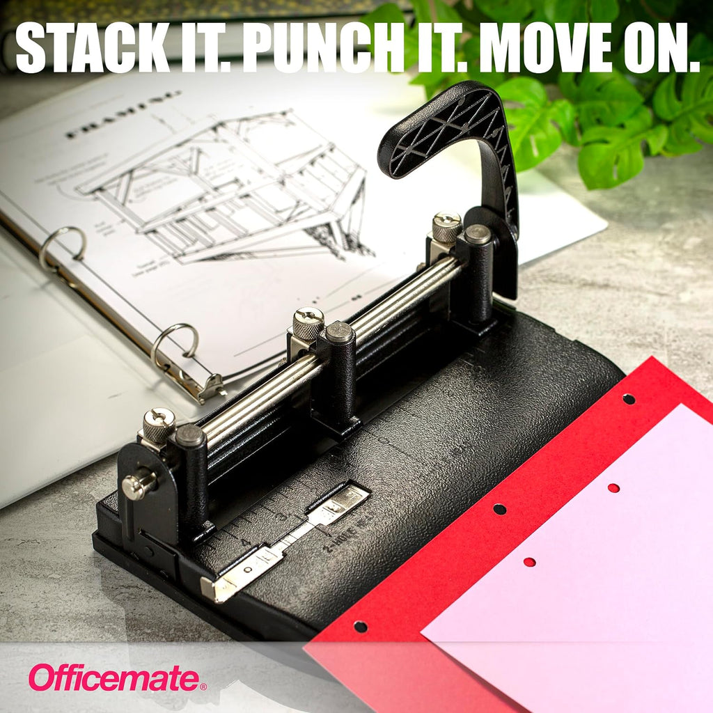 officemate 3 hole punch - 32 sheet capacity, side view