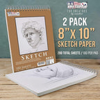 U.S. Art Supply 8"x10" Top Spiral Bound Sketch Book, 2 Pack, 100 Sheets Each - Image 2