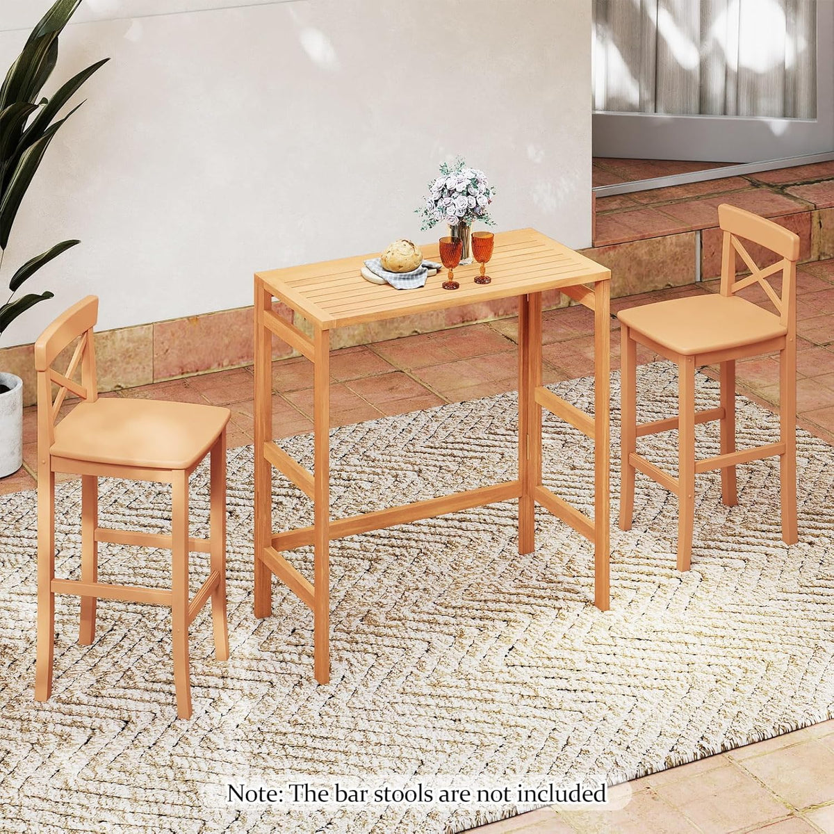 Tangkula Acacia Wood Outdoor Folding Bar Table, Patio Rectangle Counter Heigh...