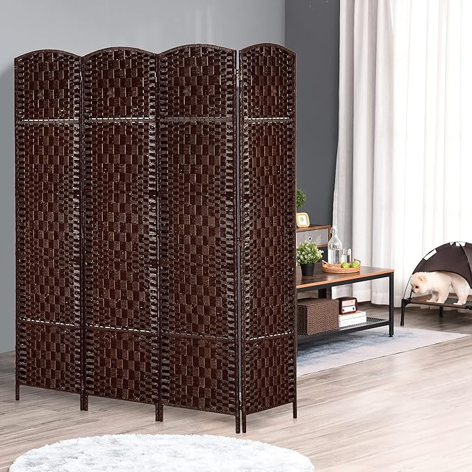 HOMCOM Room Divider, 4 Panel Folding Privacy Screen, 6FT Tall Portable Wicker - Image 2