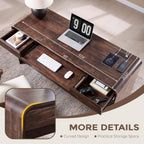 63" Modern Computer Desk with 2 Drawers, Wood Curved (Brown) | Executive Desk with Keyboard Tray & Power Outlet, Writing Desks with Storage for Home Office, Study Room, Living Room