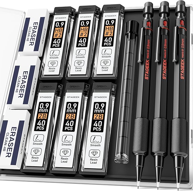 STAGEEK 0.9mm Mechanical Pencil Set, Weatherproof Artist Pencils by STAGEEK