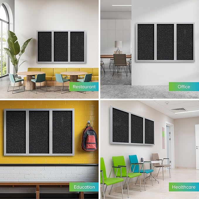 Ghent 36"x72" 3-Door indoor Enclosed Recycled Rubber Bulletin Board, Shatter - Image 6