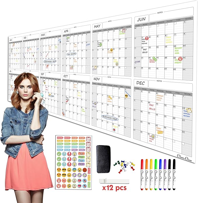 CLEVER CLEAN Large Dry Erase Wall Calendar by CleverClean