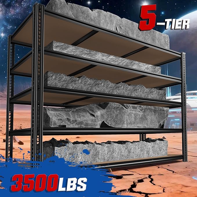 ROOMFAVE 60" W Garage Shelving 72" H Metal Shelving 3500LBS Storage Shelves - Image 4
