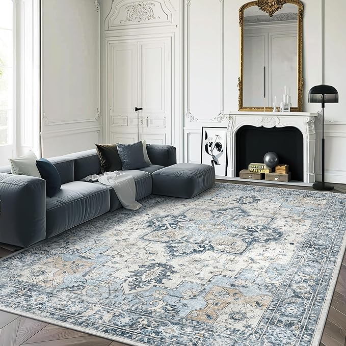 GENIMO 9x12 Area Rugs for Living Room, Machine Washable Non Slip Vintage Rugs - Image 3
