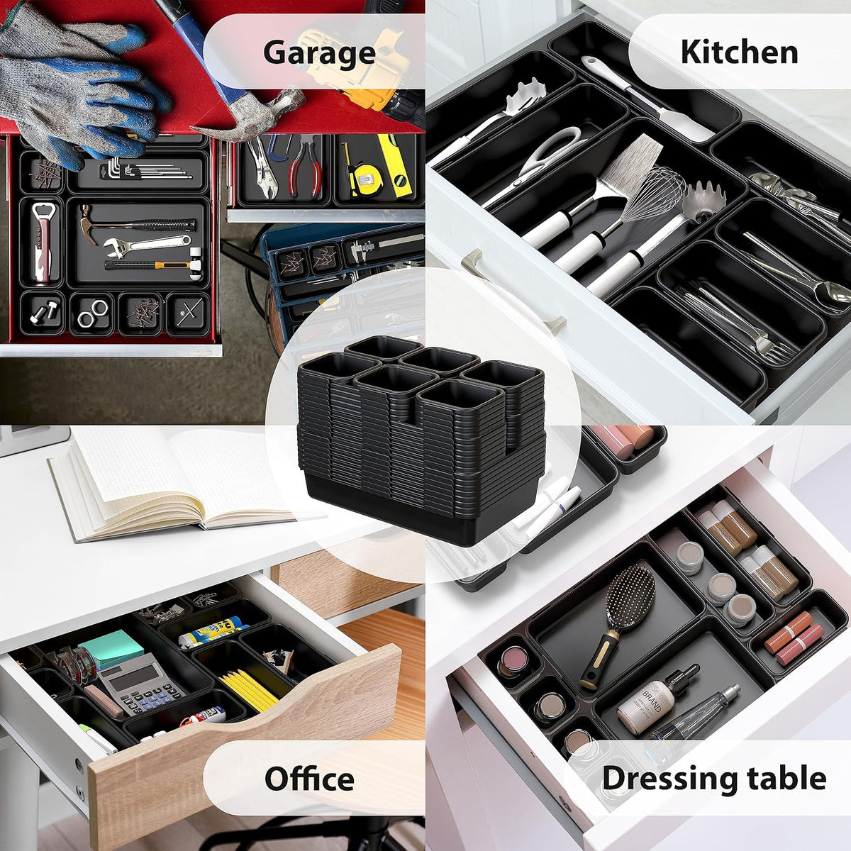 Simple Houseware Interlocking Desk Drawer Bins Organizer, 42 Packs, Black