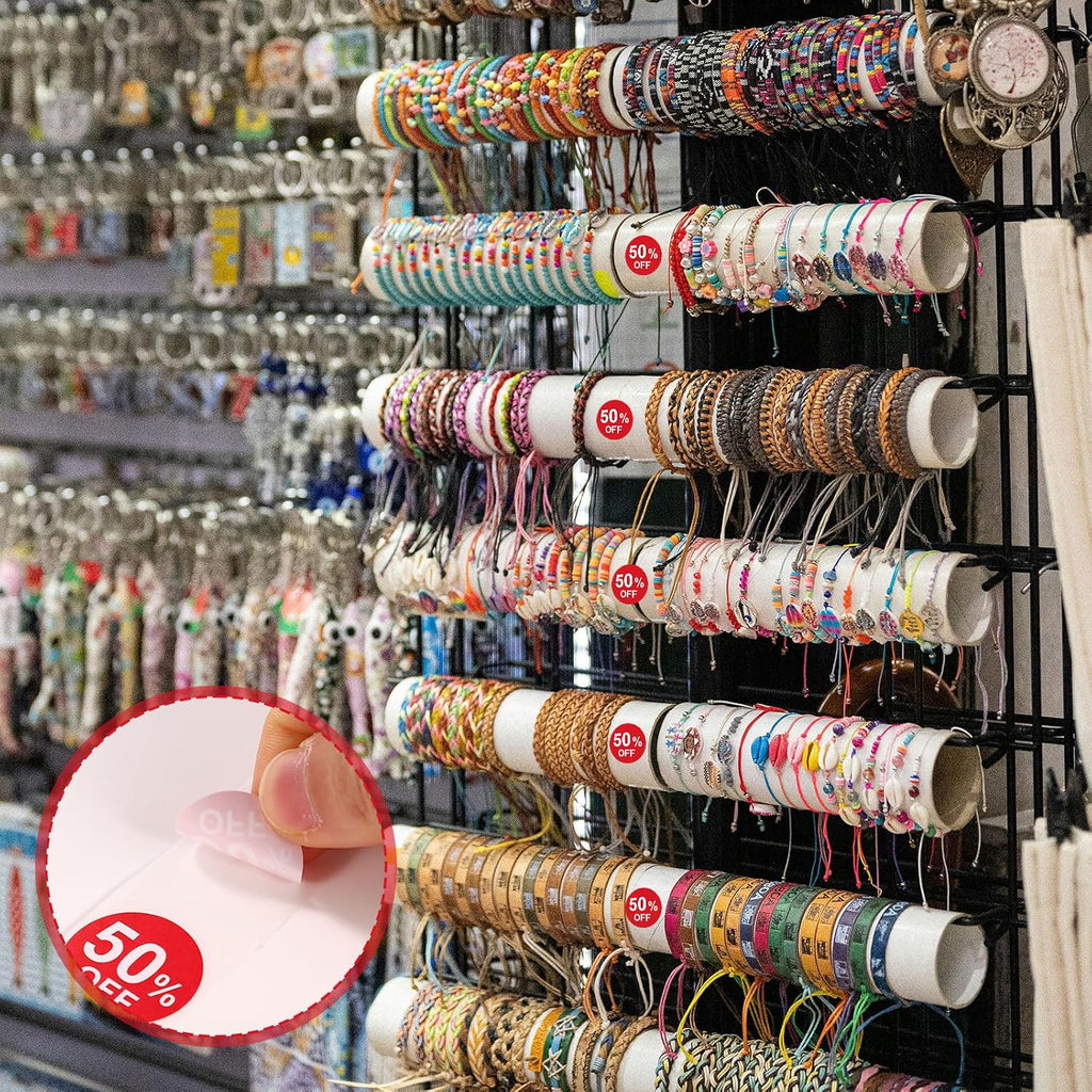 1000pcs 50 Percent Off Stickers, 1 Inch Round Self Adhesive 50 Percent Off Discount Stickers Practical Promotion Price Labels Store Promotion Signs for Supermarkets Shops (Red) | Self Adhesive 50 Percent Off Practical Promotion Price Labels Store