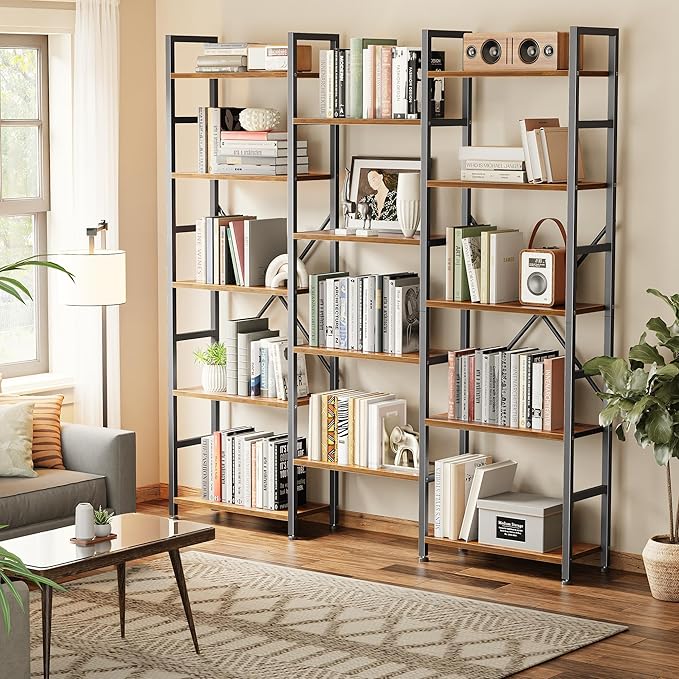 SUPERJARE Triple 5 Tier Bookshelf, Bookcase - Image 9