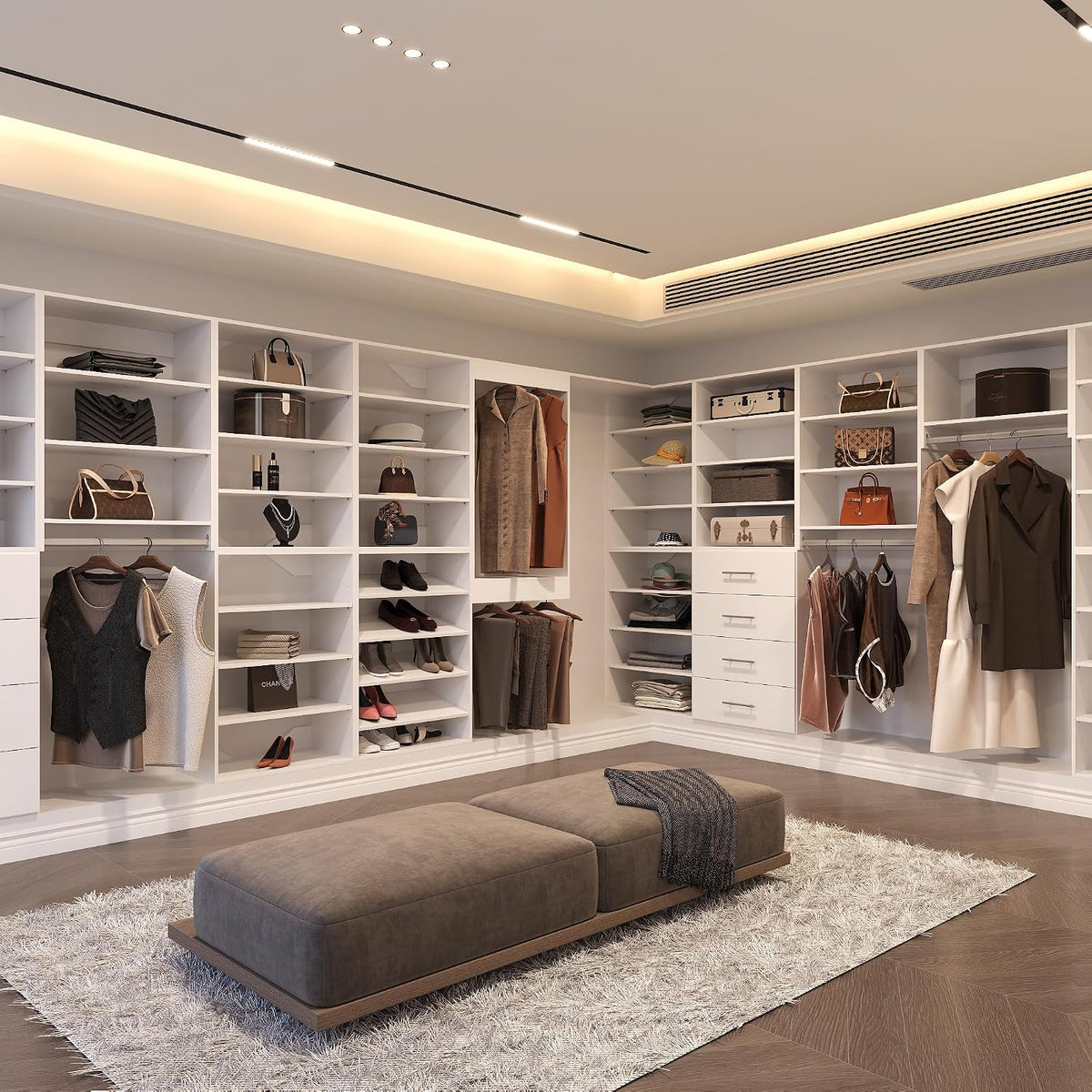 Modular Closet, 46" Wide Organizer with Tower and Drawers, Wood Tower St...