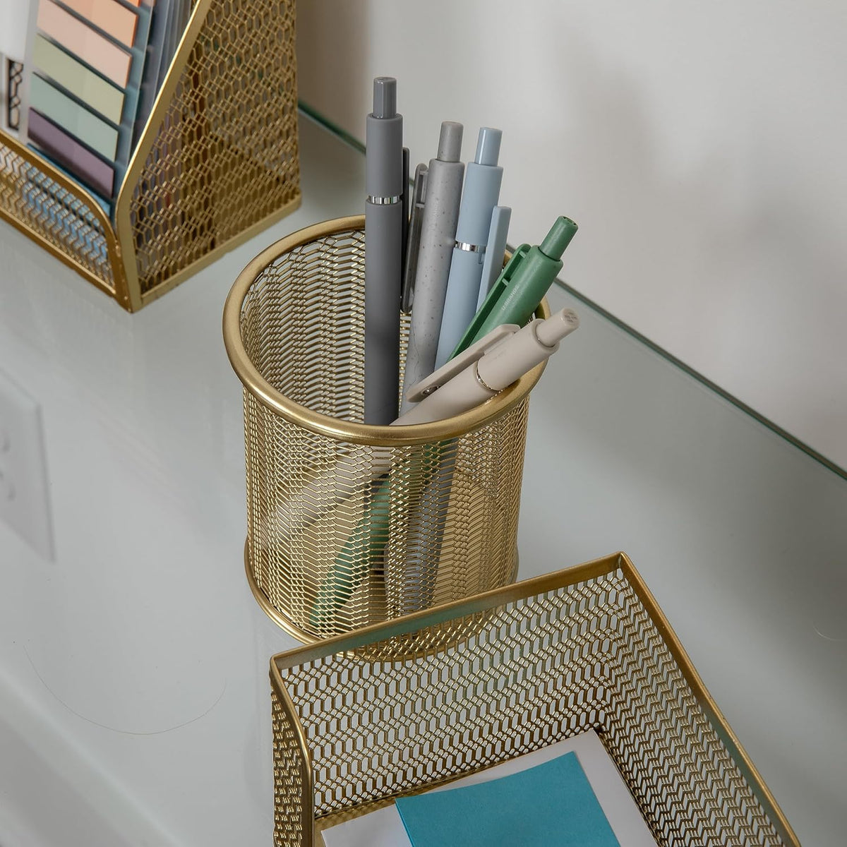 Martha Stewart Ryder 6-Piece Mesh Metal Desktop Organizer Set, Gold