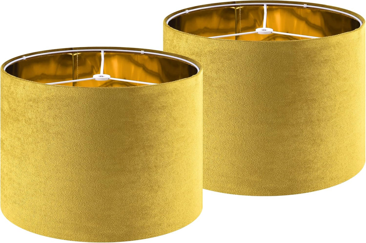 GO&SO Yellow Velvet Drum Lamp Shade Set of 2 Medium 13" Top x 13" Bottom x 10"