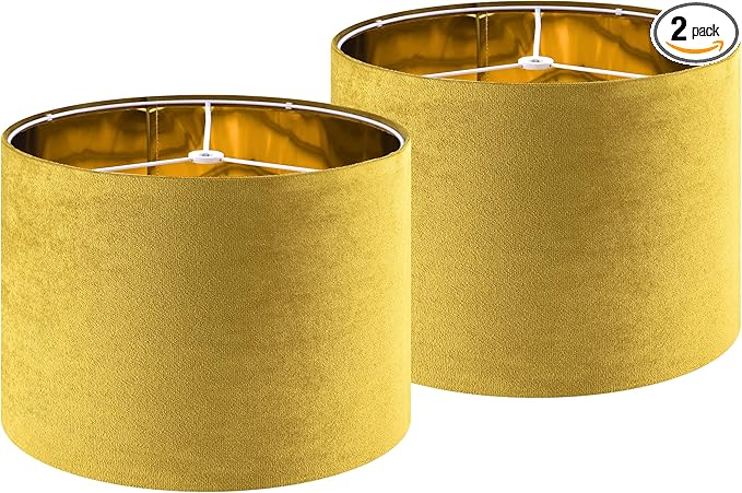 GO&SO Yellow Velvet Drum Lamp Shade Set of 2 Medium 13" Top x 13" Bottom x 10" by GOSO