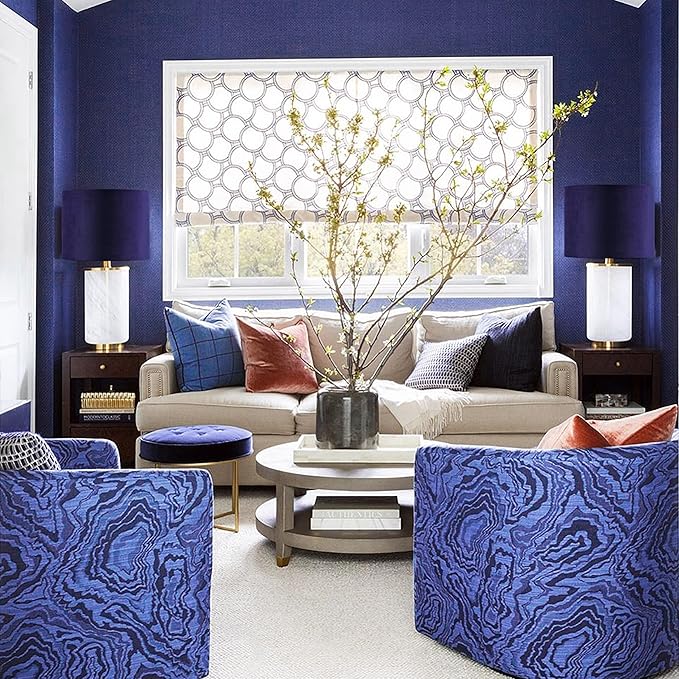 GO&SO Dark Blue Velvet Drum Lamp Shade Set of 2 Medium 13" Top x 13" Bottom x - Image 7