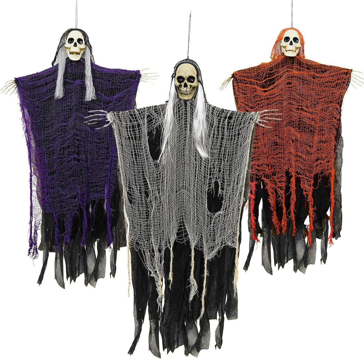 3 Pack Halloween Hanging Skeleton Ghost Decorations Grim Reapers