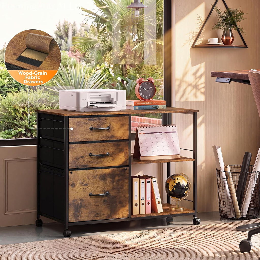 devaise 3 drawer mobile file cabinet, fabric lateral, side view