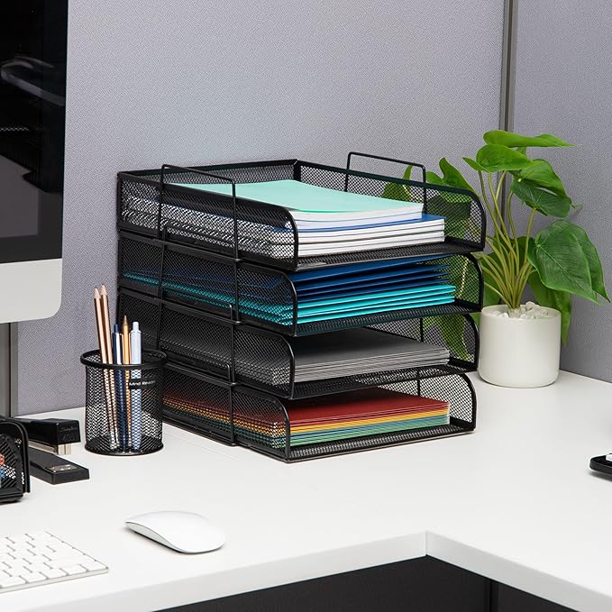 Mind Reader Stackable Paper Tray, Desktop Organizer, File Storage, Metal Mesh - Image 2
