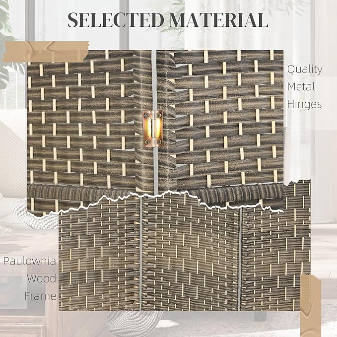 HOMCOM 6 Panel Room Divider, Hand-Woven Freestanding Wall Partition - Image 5