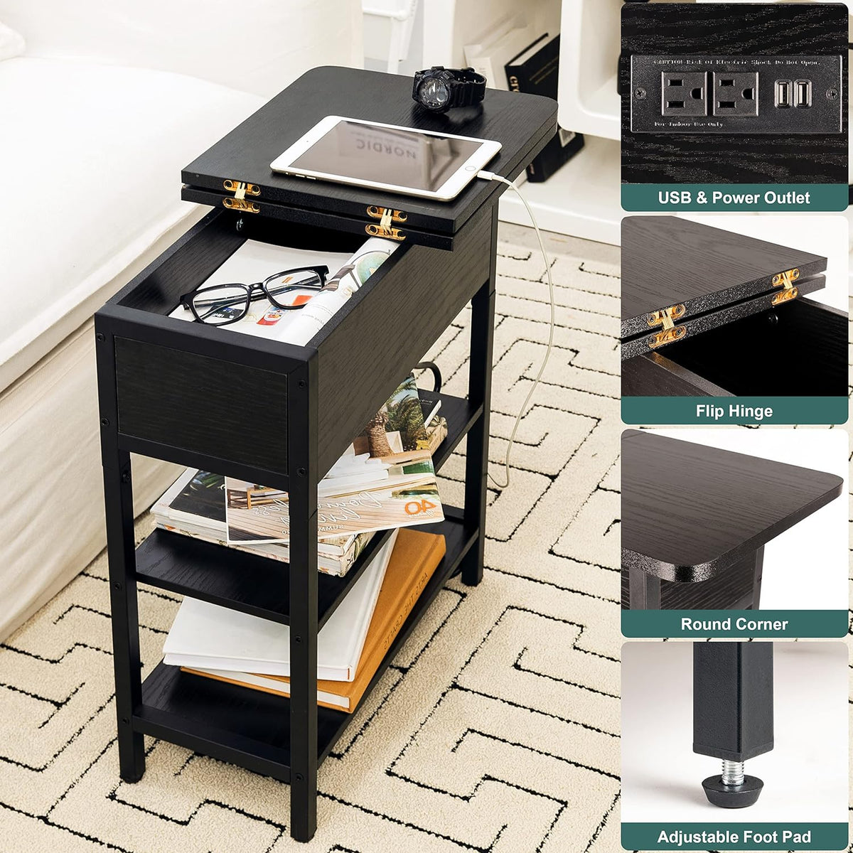 Yoobure End Table with Charging Station, Flip Top Side Table with USB Ports a...