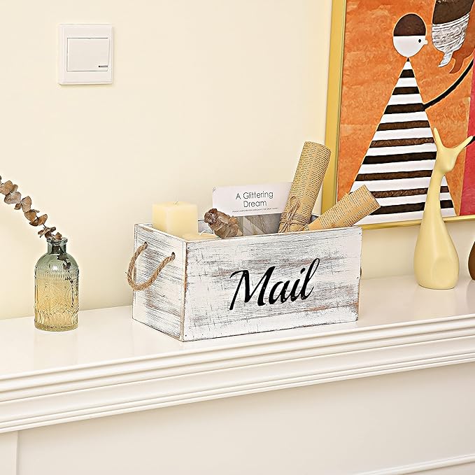 HoreZer Wood Mail Holder Box, Decorative Mail Organizer Box Countertop - Image 8