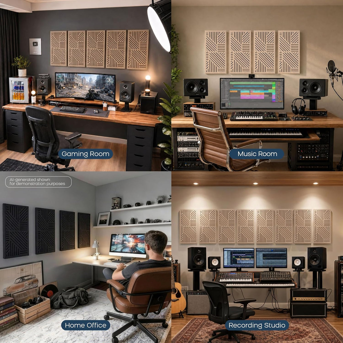 BUBOS 4 Pcs Decor Acoustic Panel 23.6x11.8" Self Adhesive Acoustic Wall Art