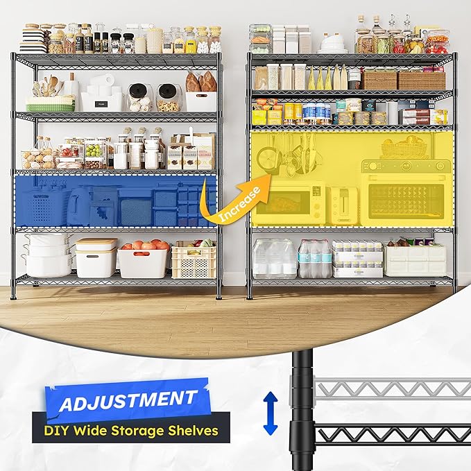 45 "W Storage Shelves 5 Tier Wire Shelving Unit Adjustable Metal Shelving Wire - Image 6