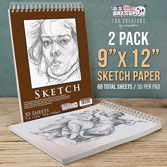 U.S. Art Supply 9”x12 Premium Heavy-Weight Paper Spiral Bound Sketch Book: 90 - Image 2