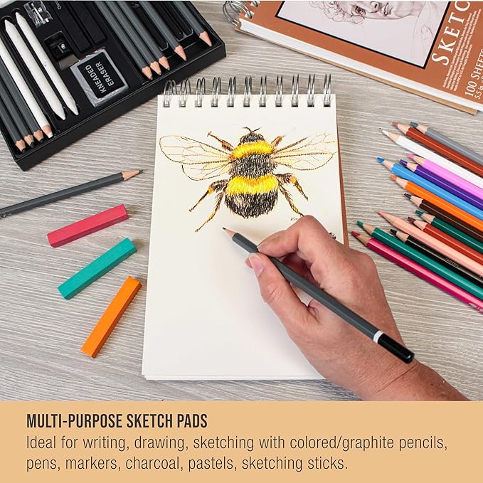 U.S. Art Supply 5.5"x8.5" Top Spiral Bound Sketch Book, 2 Pack, 100 Sheets Each - Image 5