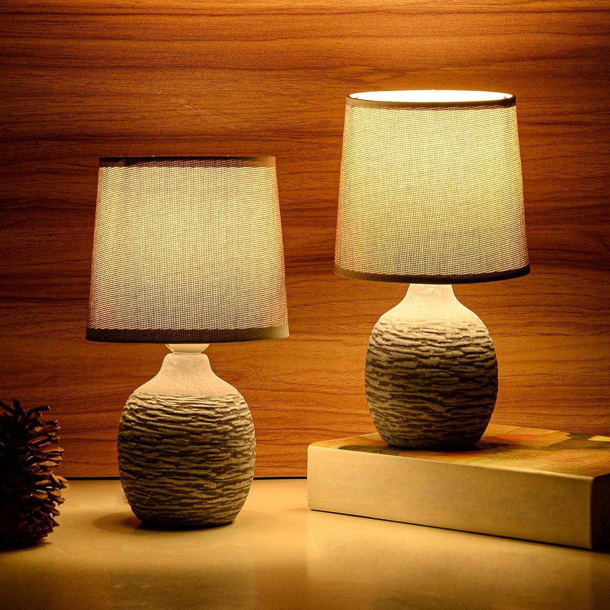 BRUBAKER Small Table or Bedside Lamp - Gray - Ceramic Base in Two-Tone Stone ...