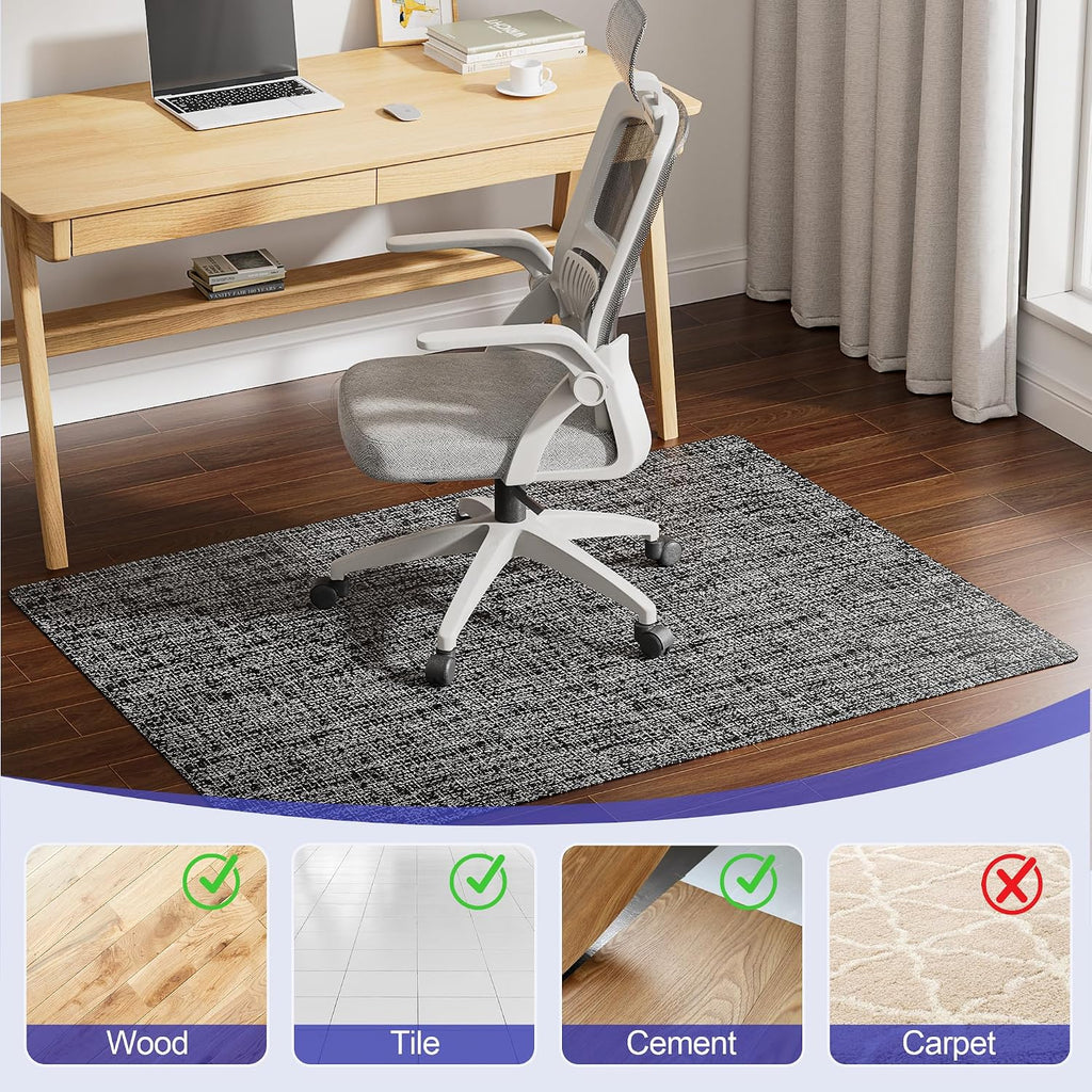 Delamu Office Chair Mat for Hardwood Floor, Non-Slip PVC Woven Computer Desk Chair Mat, 45"×53" Heavy Duty Hard Floor Protector for Rolling Chairs, Black & White, Not for Carpet