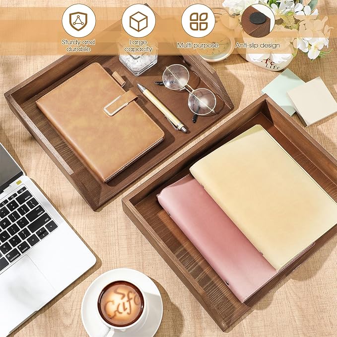 Beeveer 2 Pcs Wooden Letter Trays Wood Letter-Size Desk Organizer Heavy Duty 2 - Image 4