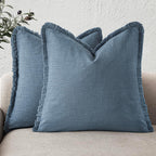 Foindtower Set of 2 Decorative Linen Fringe Throw Pillow Covers Cozy Boho