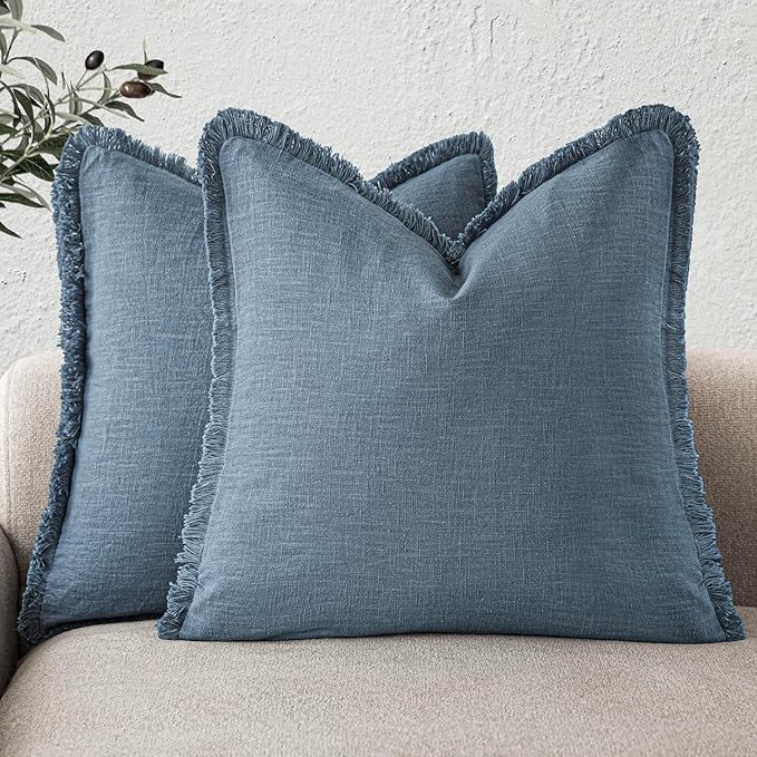 Foindtower Set of 2 Decorative Linen Fringe Throw Pillow Covers Cozy Boho by Foindtower