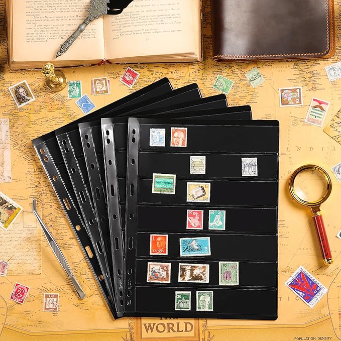 5 Sheets 10 Pages Postage Stamp Album Pages, 7 Pockets 7.7x 1.35in Stamp - Image 6