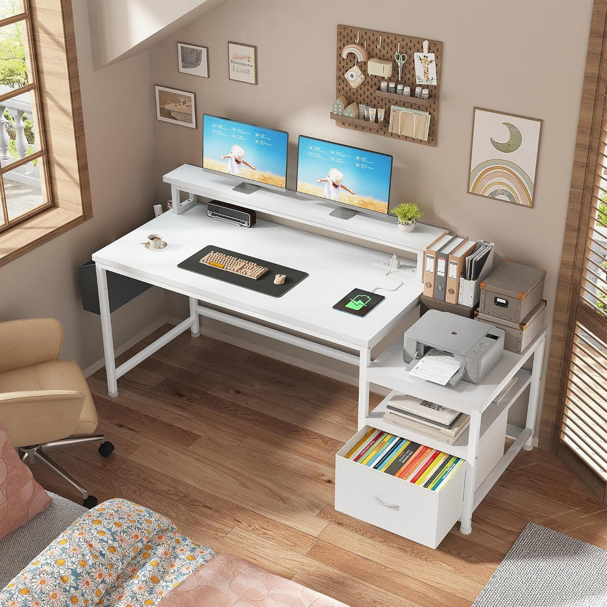 EnHomee 56.5" Office Desk with Drawers & Printer Space for Home Work...