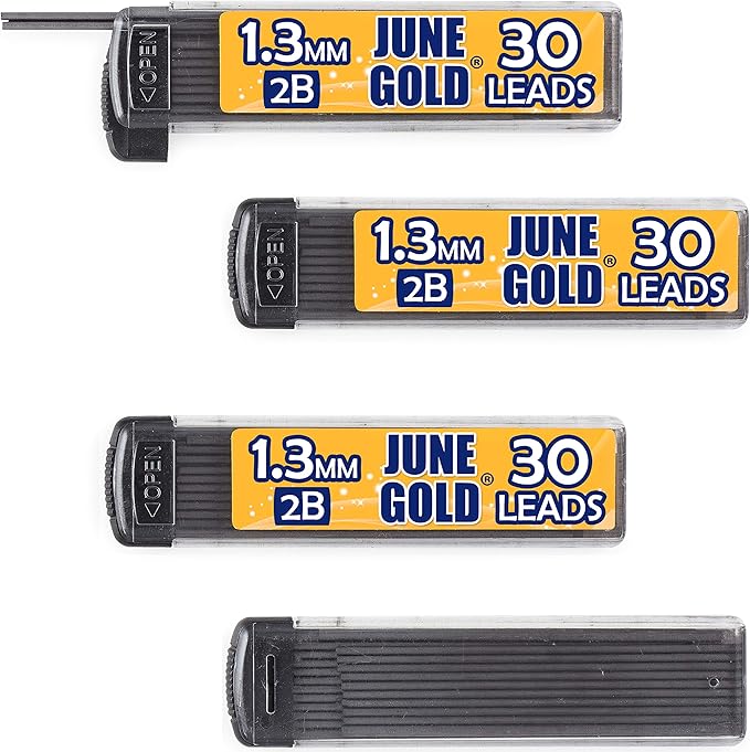 June Gold 120 Pieces, 1.3 mm 2B Lead Refills, 30 Pieces Per Dispenser, Medium by JuneGold