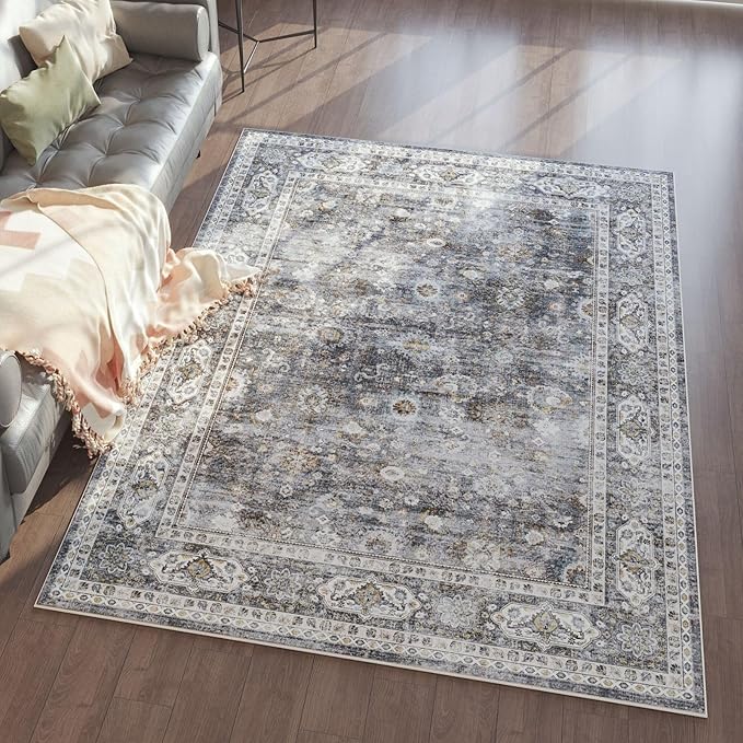 Rugcomf Area Rug 4x6 Rug Washable Boho Rugs Non Slip Low Pile Soft Floral Small by Rugcomf