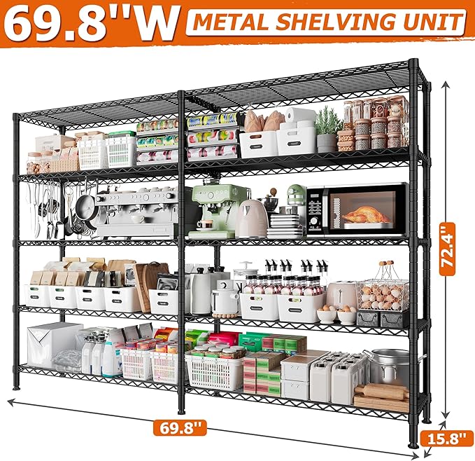 REIBII 1600LBS Storage Shelves 69.8''W Metal Shelving 5 Tier Wire Shelving Unit - Image 2