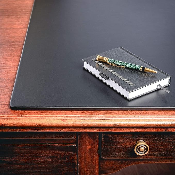 Black Leather 24" x 19" Desk Mat Without Rails - Image 6