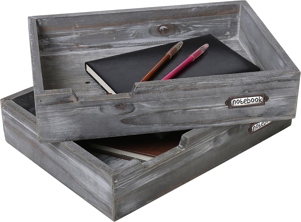 MyGift Ash Gray Wood Paper Tray Organizer, Stackable File Trays Set of 2