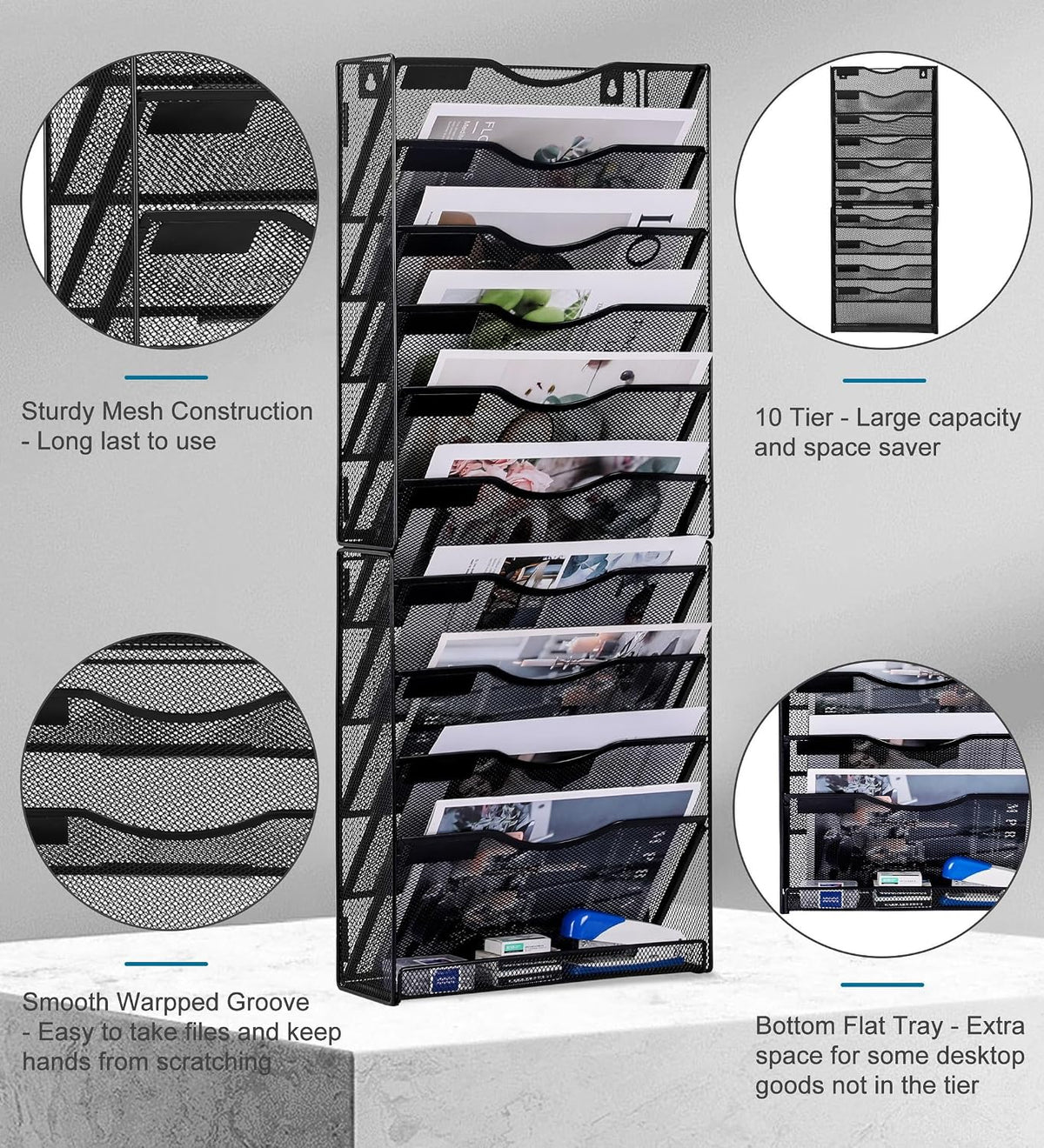 10 Tier Hanging Wall File Organizer Magazine Mail Holder Paper Tray